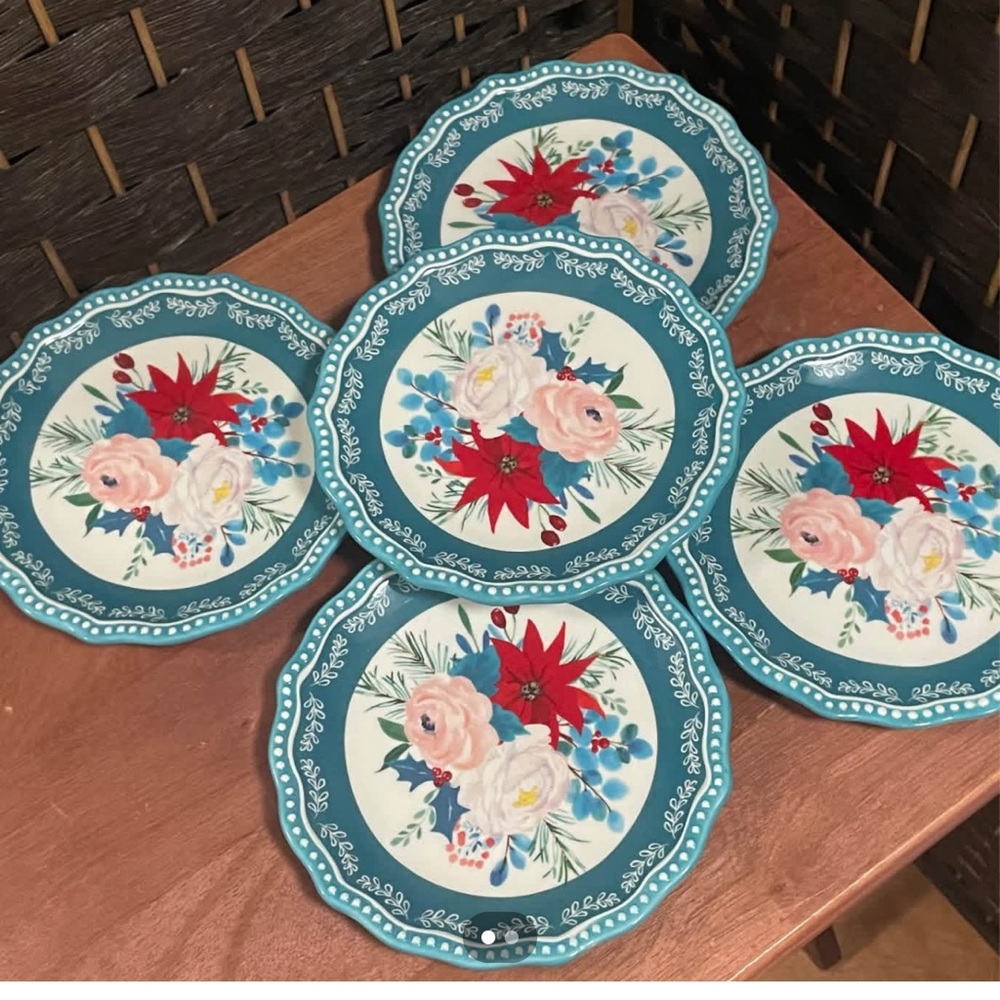 The Pioneer Woman Teal and Red Floral Plates